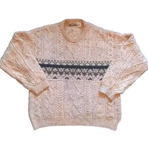 Aran Crafts Ireland VTG. 100% Wool Beige Thick Cable Knit Sweater Men's Size: L